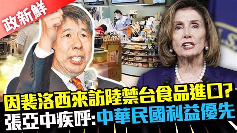 【政新鮮】因裴洛西來訪陸禁台食品進口？ 張亞中疾呼：中華民國利益優先 Chinatimes Youtube