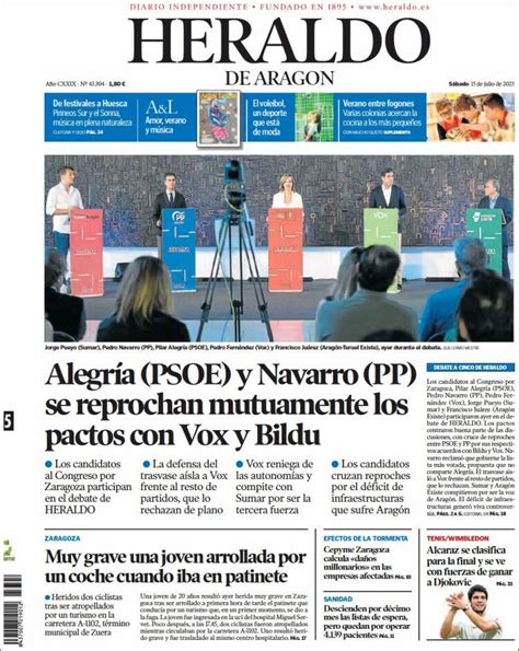 Portada Heraldo De Arag N Hoy Edici N Impresa Peri Dico