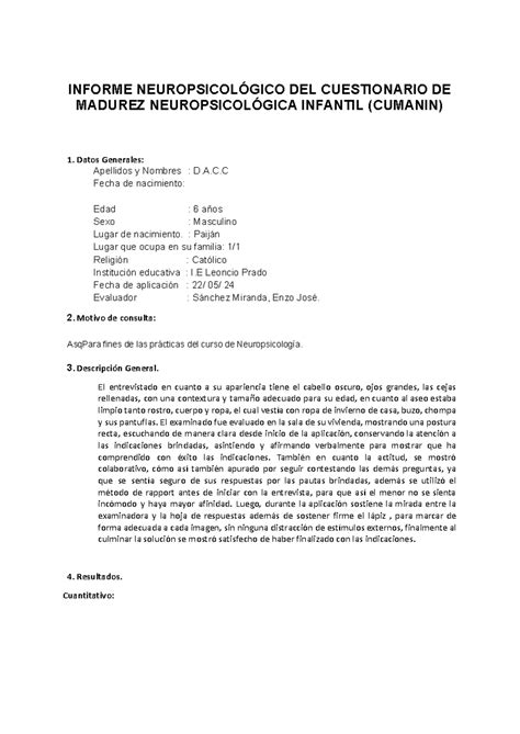 Miranda Minimental Psicopatológia INFORME NEUROPSICOLÓGICO DEL