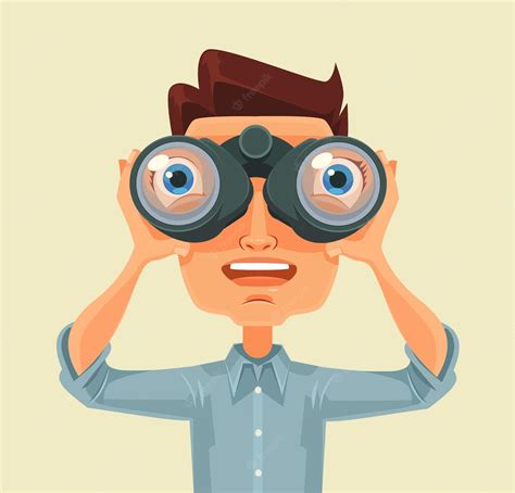 Premium Vector Man With Binoculars Flat Cartoon Illustration