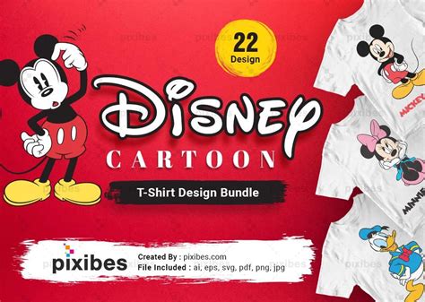 22 Editable Disney Cartoon T Shirt Designs Bundle Tshirt Designs