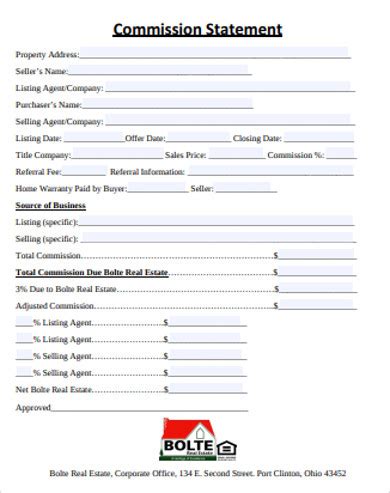 Real Estate Commission Statement 7 Examples Format Word Pages Pdf