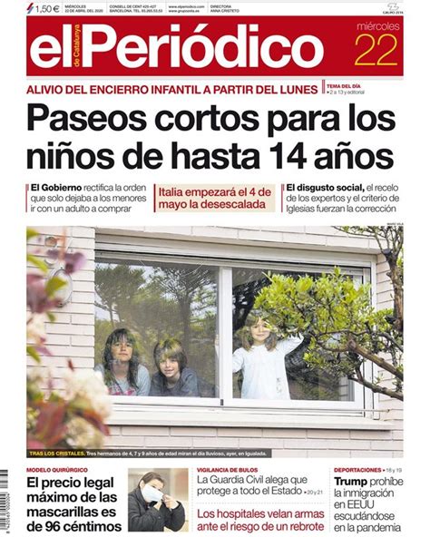 La portada de EL PERIÓDICO del 22 de abril del 2020