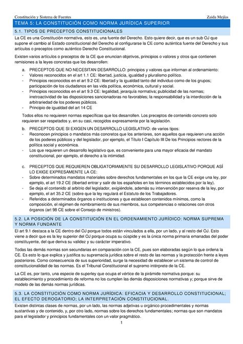 Tema 9 resumido CONSTI II TEMA 5 LA CONSTITUCIÓN COMO NORMA