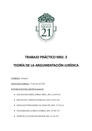 Teoria Argumentacion Jurídica TP 1 1 TEORIA DE LA ARGUMENTACIÓN