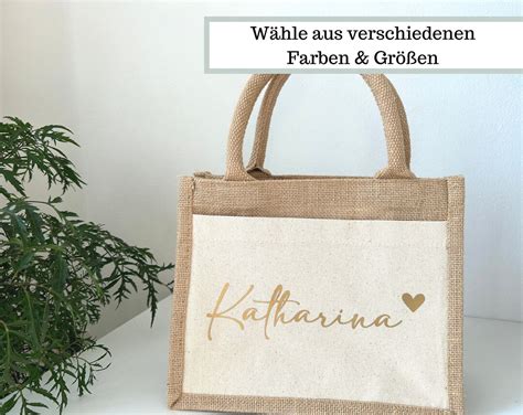 Personalisierte Jutetasche Mit Namen Und Herz Bedruckt Jute Tasche Mit