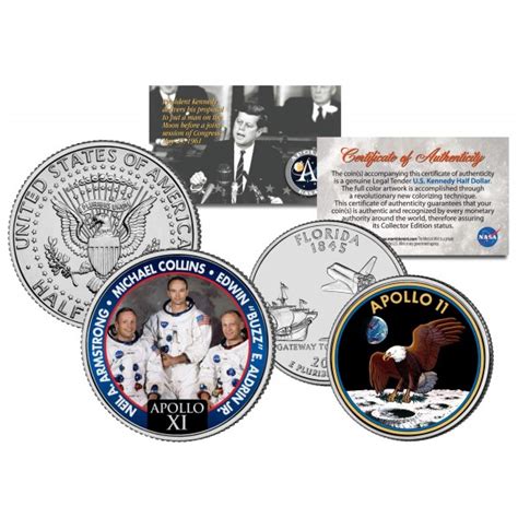 Apollo 11 Xi Space Mission Colorized 2 Coin Set Us Florida Quarter