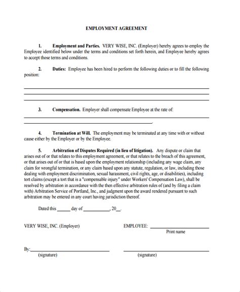 Free Sample Employment Arbitration Agreement Templates In Pdf Ms Word