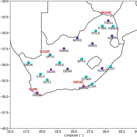 Map Showing The Selected Global Positioning System Stations Used In