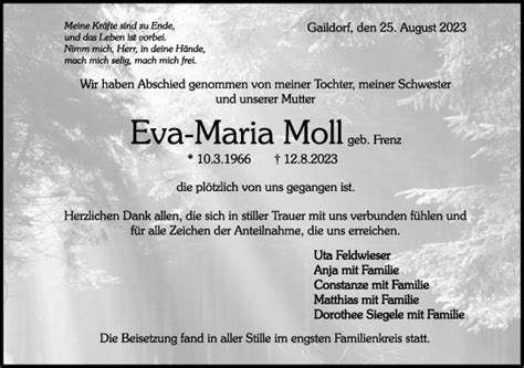 Traueranzeigen Von Eva Maria Moll S Dwest Presse Trauer