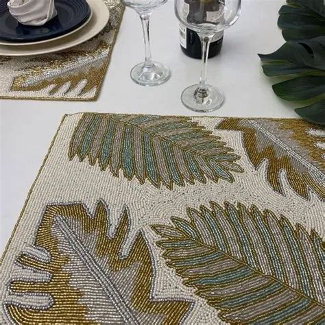 Enliven Multicolor Hand Made Leaf Beaded Table Placemat Size 14x16