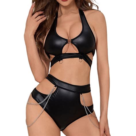 GDREDA Plus Size Lingerie Set Women Sexy Underwear PU Leather Strap