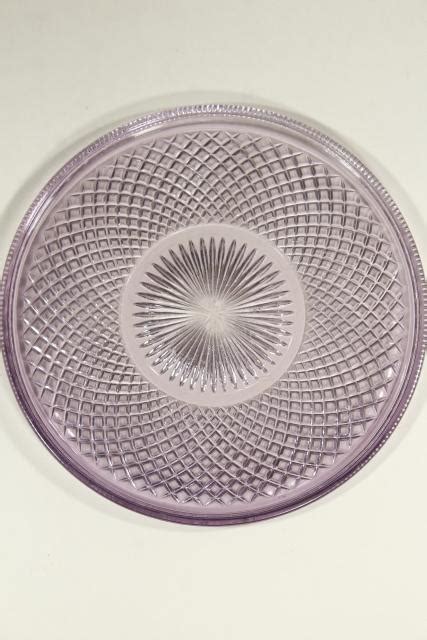 Antique Lavender Glass Cake Plate Or Serving Tray English Hobnail Waffle Block Eapg