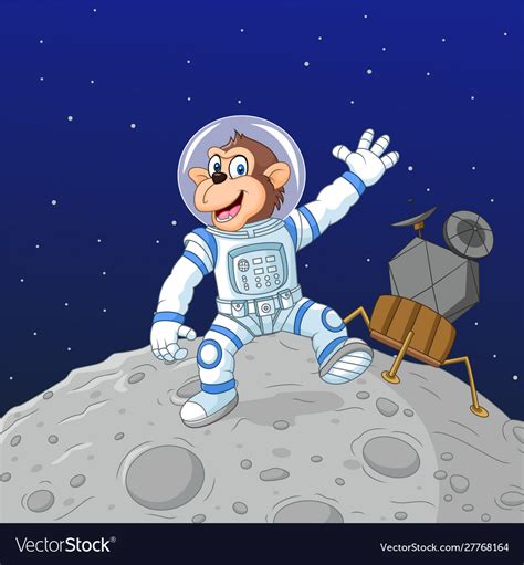 Cartoon monkey astronaut on moon Royalty Free Vector Image