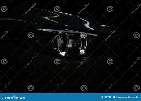lights reflections   dark modern car stock photo image