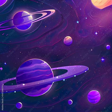 Space Galaxy Background With Saturn Planet And Asteroids Cartoon