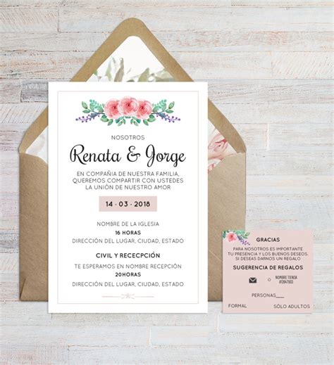 Invitación Boda Flor peronalizable y lista para imprimir