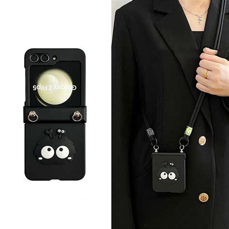 Korean Fashion Crossbody Lanyard Necklace Coal Ball Spirit Black Case For Samsung Galaxy Z Flip