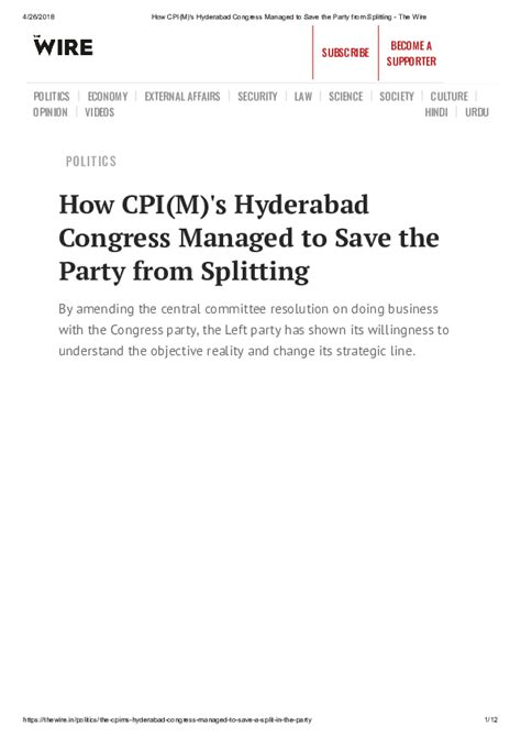 Pdf How Cpims Hyderabad Congress Managed To Save The Party From