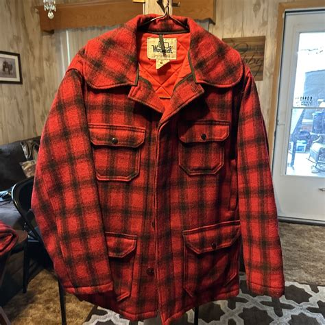 Vintage Woolrich Red Tartan Plaid Quilted Lined Wool Coat Jacket