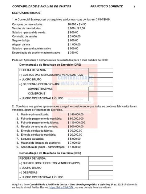 Exercícios Iniciais Pdf Despesa Lucro Economia