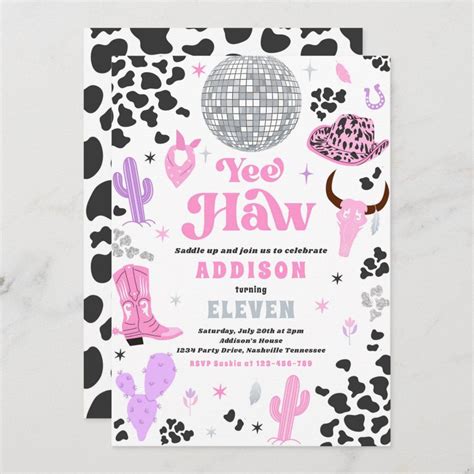 Disco Cowgirl Nashville Pink Rodeo Birthday Party Invitation Zazzle Aniversário De Rodeio