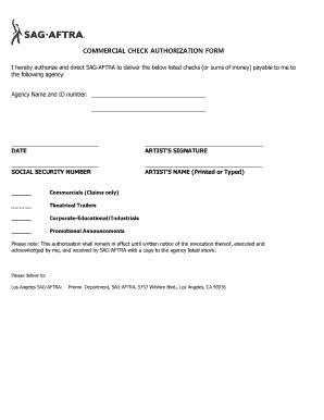 Sag Aftra Commercial Check Authorization Form Fill And Sign Printable