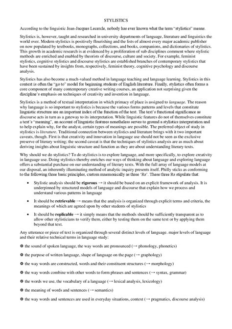 English Stylistics | Appunti di Lingua Inglese | Docsity