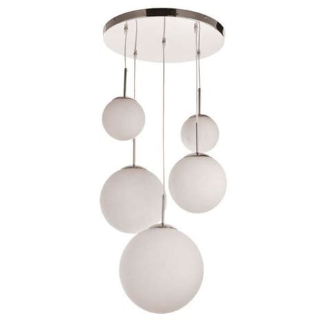 Suspension lustre luminaire plafond boules verre opale satiné chrome