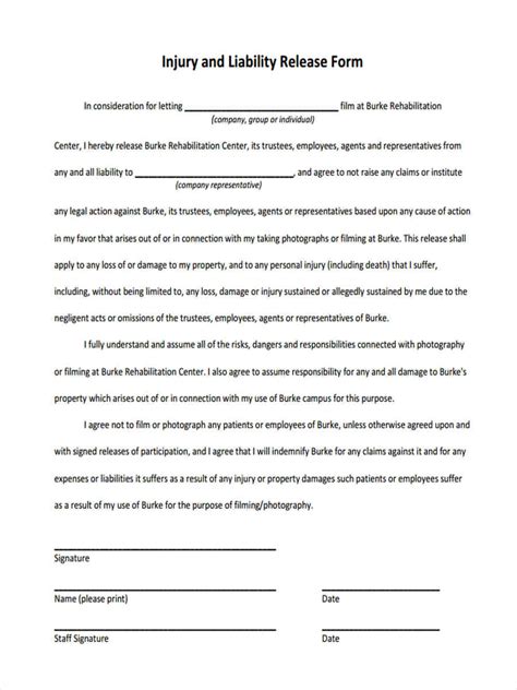 Free Release Of Liability Forms In Pdf Ms Word