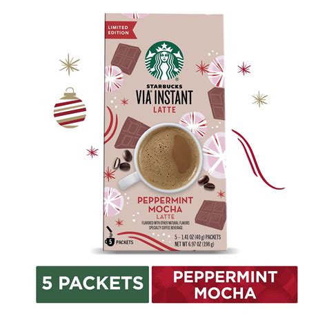 Starbucks VIA Instant Peppermint Mocha Latte Flavored Coffee 1 Box Of