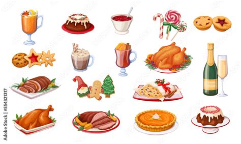 Christmas food and drink set vector illustration. Cartoon isolated ...