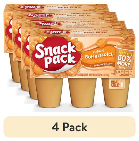 4 Pack Snack Pack Butterscotch Flavored Pudding Super Size 6 Count Pudding Cups