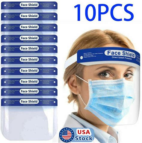 10 Pack Safety Full Face Shield Protective Reusable Face Mask - BEAUTY ...