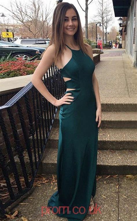 Dark Green Chiffon Sheathcolumn Halter Floor Length Sex Prom Dressjt3849 With Free Shipping