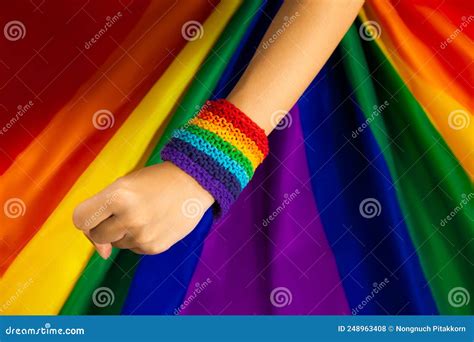 Lgbtq Vlag En Hand Het Symbool Van Lesbische Homoseksuele Biseksuele