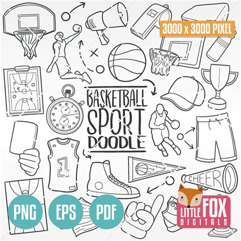 basketball doodle icons sport clipart set png eps  etsy