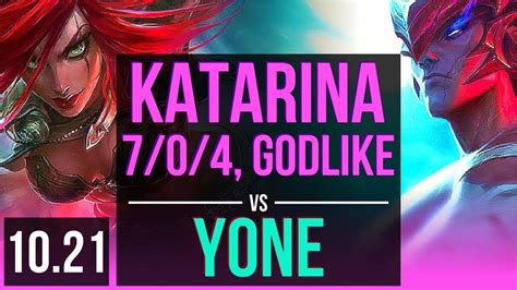 KATARINA Vs YONE MID 7 0 4 Rank 2 Katarina 1000 Games Godlike