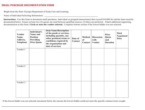 Georgia United States Small Purchase Documentation Form Fill Out