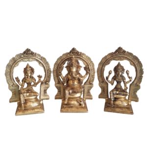 Brass Lakshmi Ganesha Saraswathi Statue 11 VgoCart Brass