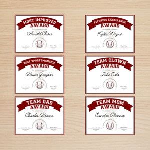 Editable Baseball Award Certificate Bundle Editable Canva Template