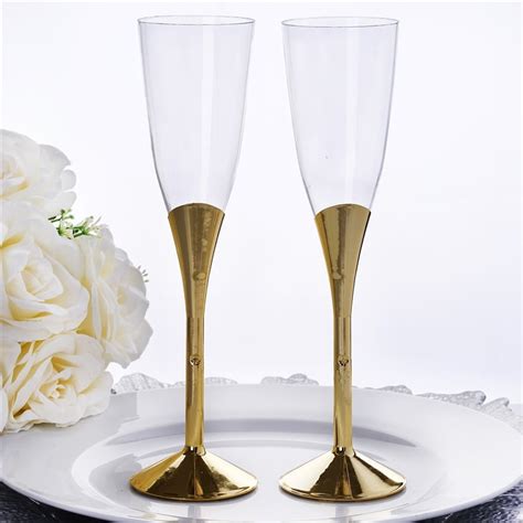 Plastic Champagne Flutes Disposable 5 Oz 6 Pack 2 Piece Gold Colored