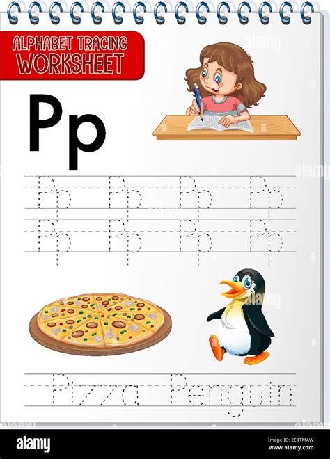 Alphabet tracing worksheet with letter P and p illustration Stock ...