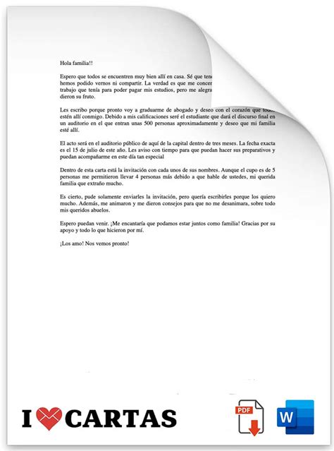 Carta Informal Para La Familia Descargar Word Y PDF