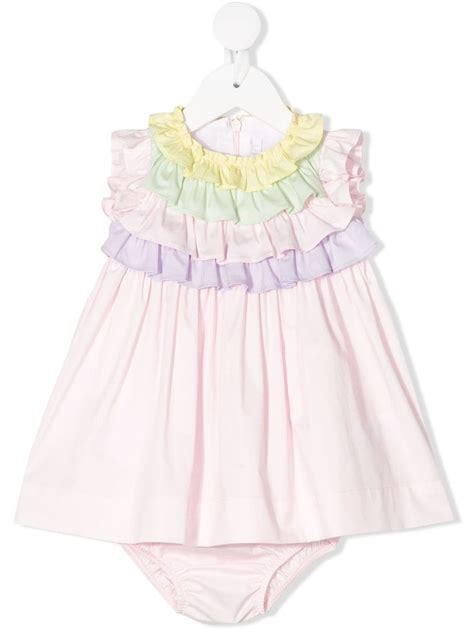 Pink Cotton Blend Ruffle Layered Dress From Il Gufo Featuring A Crew