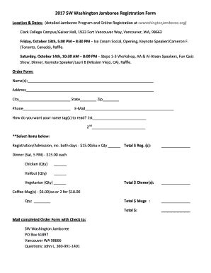 Fillable Online 2017 SW Washington Jamboree Registration Form Fax Email