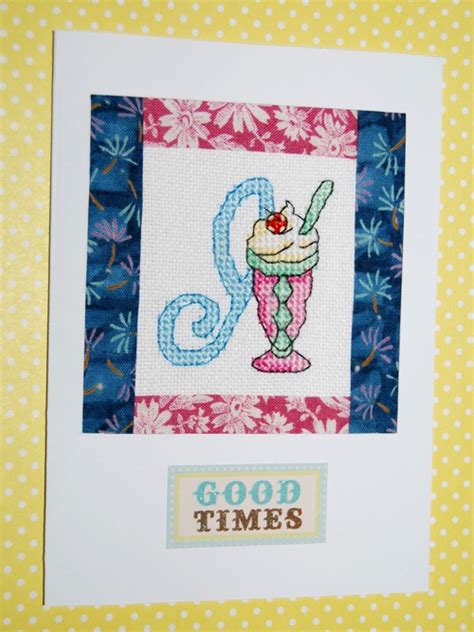 Letter J Card Using Cross Stitch And Fabric Piecing Displayed In