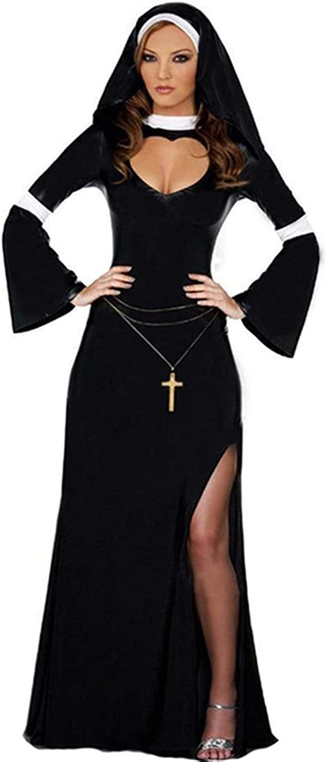 Fgolphd Cosplay Sexy Nonne Kostüm Cosplay Halloween Langes Kostüm Retro