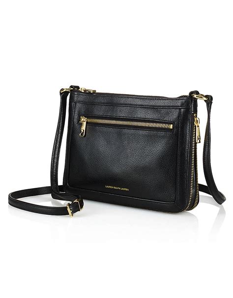 Lauren By Ralph Lauren Thurlow Flat Leather Crossbody Bag In Black Lyst