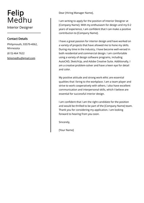 Interior Designer Cover Letter Sample And Guide Entry Level Senior Jobs